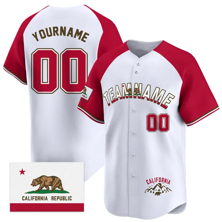 CUSTOM RED ALTERNATE BROWN CALIFORNIA FLAG BASEBALL JERSEY - EMBROIDERED