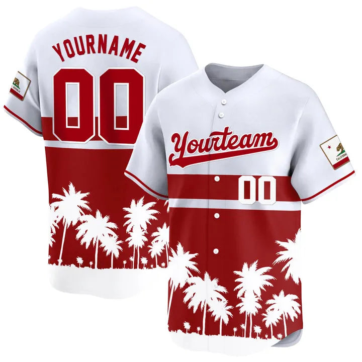 CUSTOM WHITE 3D PALM TREES CALIFORNIA FLAG BASEBALL JERSEY - PRINTED