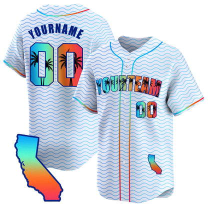 CUSTOM WHITE CALIFORNIA BEACH BASEBALL JERSEY - EMBROIDERED