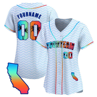 CUSTOM WHITE CALIFORNIA BEACH BASEBALL JERSEY - EMBROIDERED