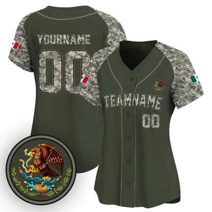 CUSTOM ALTERNATE OLIVE GREEN CAMO - BLACK MEXICO BASEBALL JERSEY - EMBROIDERED