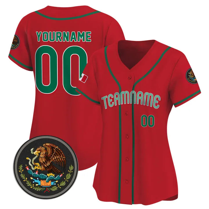 CUSTOM RED GREEN MEXICO BASEBALL JERSEY - EMBROIDERED