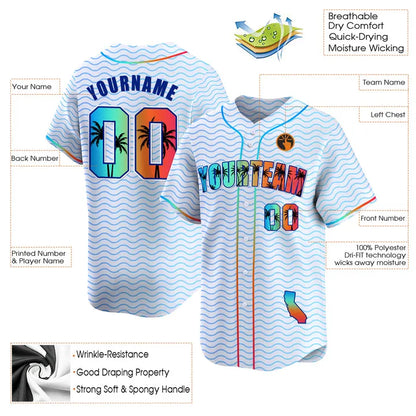 CUSTOM WHITE CALIFORNIA BEACH BASEBALL JERSEY - EMBROIDERED