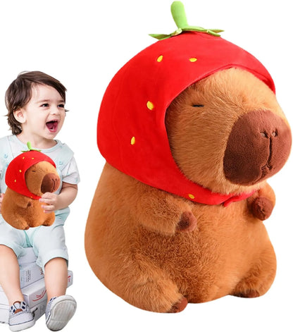 Cuddly Capybara Plushie: Capybara with Strawberry Hat Plushie