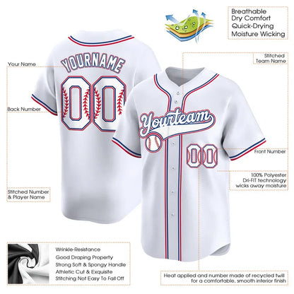 CUSTOM WHITE RED-WHITE BASEBALL JERSEY - EMBROIDERED