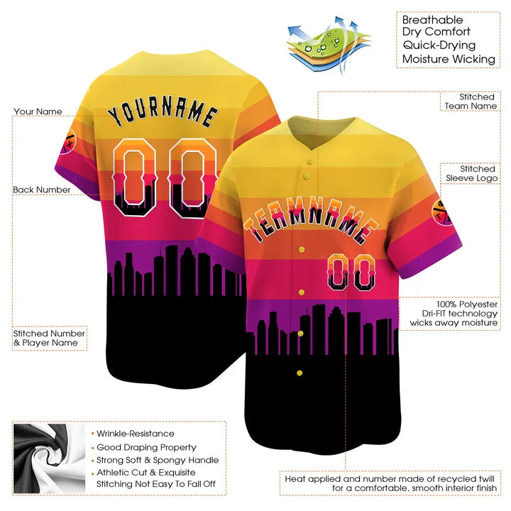 CUSTOM 3D HOUSTON TEXAS CITY NIGHT PATTERN BASEBALL JERSEY - PRINTED