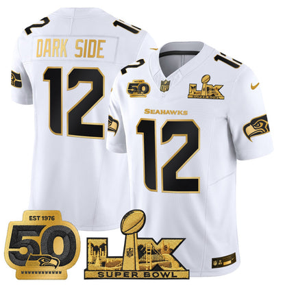 SEA "Super Bowl LX & 50th Patch" Gold Vapor Jersey - Stitched