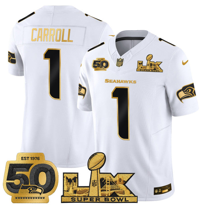 SEA "Super Bowl LX & 50th Patch" Gold Vapor Jersey - Stitched
