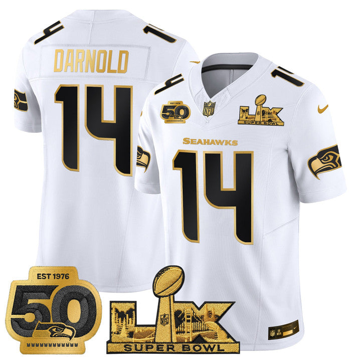 SEA "Super Bowl LX & 50th Patch" Gold Vapor Jersey - Stitched