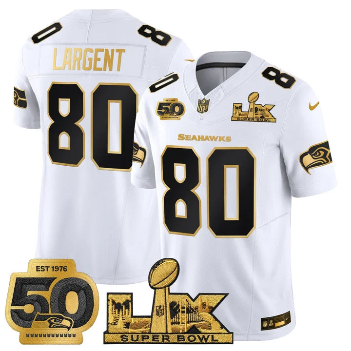 SEA "Super Bowl LX & 50th Patch" Gold Vapor Jersey - Stitched